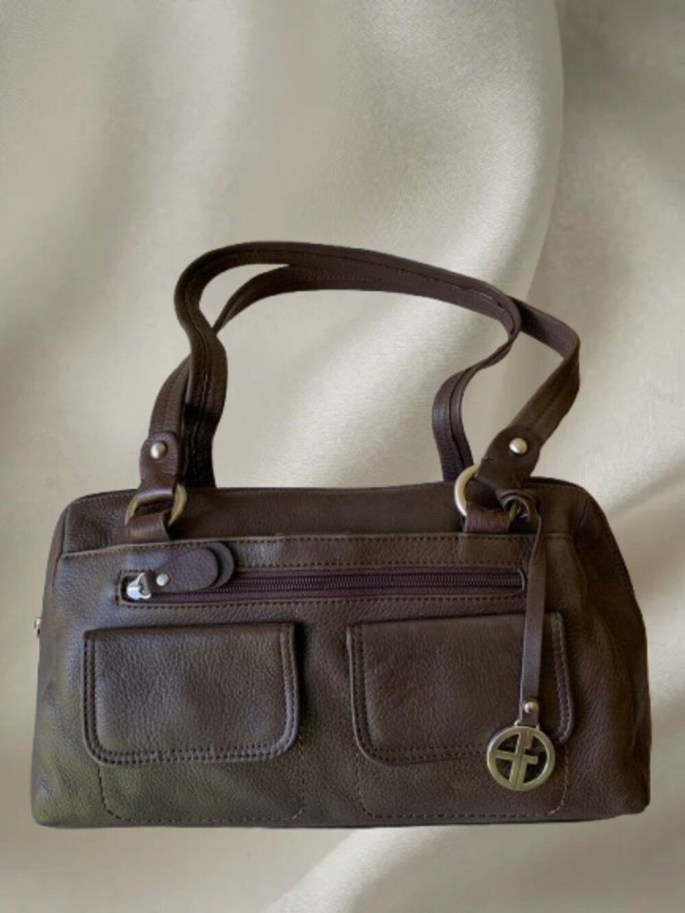 Y2K Giani Bernini Brown Pebble Leather Multi-Pocket Satchel Shoulder Bag